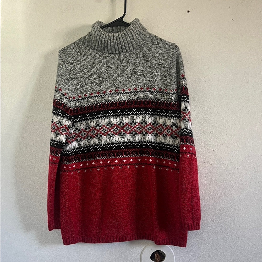 Essentials Gray and Red Turtleneck Sweater
